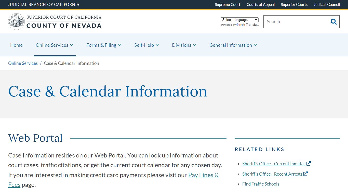 Case & Calendar Information - Superior Court of California